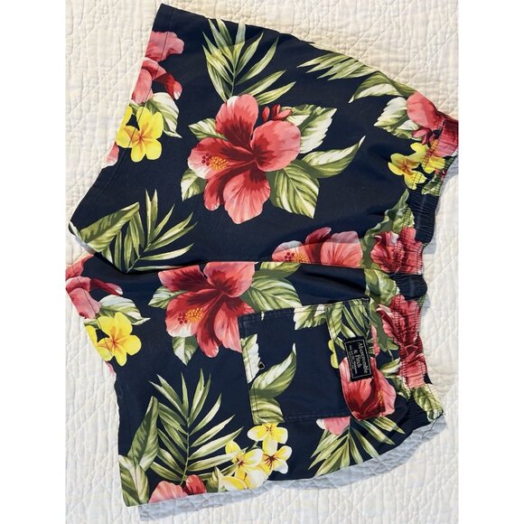 Abercrombie Fitch Mens Swimsuit Medium Navy Pink Floral Hawaiian Board Shorts - Picture 6 of 12